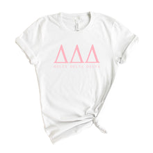 Load image into Gallery viewer, Delta Delta Delta Pink Letter Sorority T-Shirt - Kite and Crest
