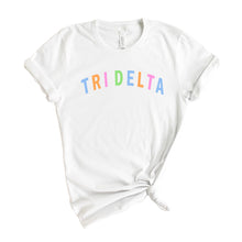 Load image into Gallery viewer, Delta Delta Delta Rainbow Letter Sorority T-Shirt - Kite and Crest
