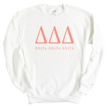 Load image into Gallery viewer, Delta Delta Delta Sweatshirt | Tri Delta Colored Block Letters Crewneck Sweatshirt | Delta Delta Delta Sorority Gift Idea - Kite and Crest
