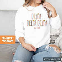 Load image into Gallery viewer, Delta Delta Delta Sweatshirt - Tri Delta Cooper Crewneck Sweatshirt - Kite and Crest
