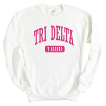 Load image into Gallery viewer, Delta Delta Delta Sweatshirt | Tri Delta Large Established Crewneck Sweatshirt | Delta Delta Delta Sorority Gift Idea - Kite and Crest
