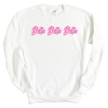 Load image into Gallery viewer, Delta Delta Delta Sweatshirt | Tri Delta Neon Pink Colored Crewneck Sweatshirt | Delta Delta Delta Sorority Gift Idea - Kite and Crest
