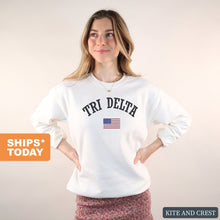 Load image into Gallery viewer, Delta Delta Delta Sweatshirt - Tri Delta USA Crewneck Sweatshirt - Kite and Crest
