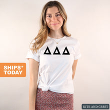 Load image into Gallery viewer, Delta Delta Delta T-Shirt | Tri Delta Basic Black Letters Shirt | Delta Delta Delta Sorority Gift Idea - Kite and Crest
