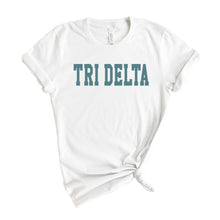 Load image into Gallery viewer, Delta Delta Delta T-shirt - Tri Delta Blue Retro Tee - Kite and Crest
