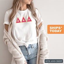 Load image into Gallery viewer, Delta Delta Delta T-shirt - Tri Delta Cute Letters Tee - Kite and Crest
