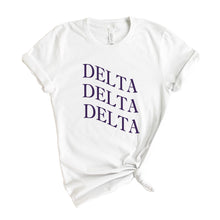 Load image into Gallery viewer, Delta Delta Delta T-Shirt | Tri Delta Large and Wavy Letters Shirt | Delta Delta Delta Sorority Gift Idea - Kite and Crest
