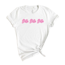 Load image into Gallery viewer, Delta Delta Delta T-Shirt | Tri Delta Neon Pink Colored Shirt | Delta Delta Delta Sorority Gift Idea - Kite and Crest
