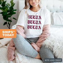 Load image into Gallery viewer, Delta Delta Delta T-Shirt | Tri Delta Old Type Written Shirt | Delta Delta Delta Sorority Gift Idea - Kite and Crest
