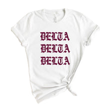 Load image into Gallery viewer, Delta Delta Delta T-Shirt | Tri Delta Old Type Written Shirt | Delta Delta Delta Sorority Gift Idea - Kite and Crest
