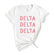 Load image into Gallery viewer, Delta Delta Delta T-Shirt | Tri Delta Pink Bubble Letters Shirt | Delta Delta Delta Sorority Gift Idea - Kite and Crest
