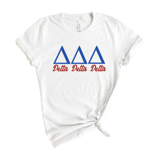 Load image into Gallery viewer, Delta Delta Delta T-Shirt | Tri Delta Red and Blue Shirt | Delta Delta Delta Sorority Gift Idea - Kite and Crest
