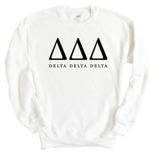 Load image into Gallery viewer, Delta Delta Delta Tri Delta Block Letter Sorority Crewneck Sweatshirt - Kite and Crest
