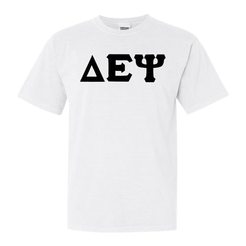 Delta Epsilon Psi Basic Black Letters Comfort Colors T-Shirt - Fraternity Tee - Kite and Crest