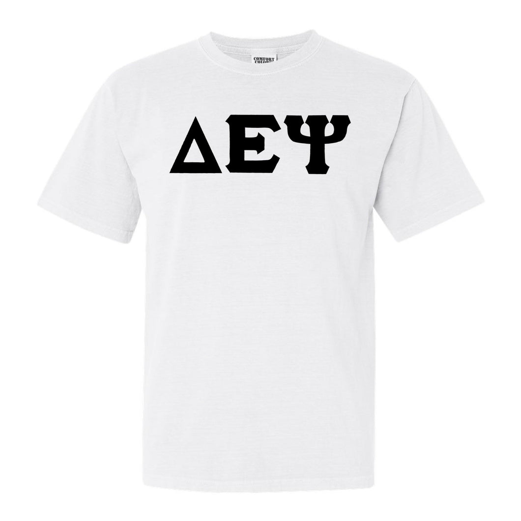 Delta Epsilon Psi Basic Black Letters Comfort Colors T-Shirt - Fraternity Tee - Kite and Crest