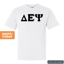 Load image into Gallery viewer, Delta Epsilon Psi Basic Black Letters Comfort Colors T-Shirt - Fraternity Tee - Kite and Crest
