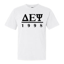 Load image into Gallery viewer, Delta Epsilon Psi Black Letter Comfort Colors T-Shirt - Fraternity Tee - Kite and Crest
