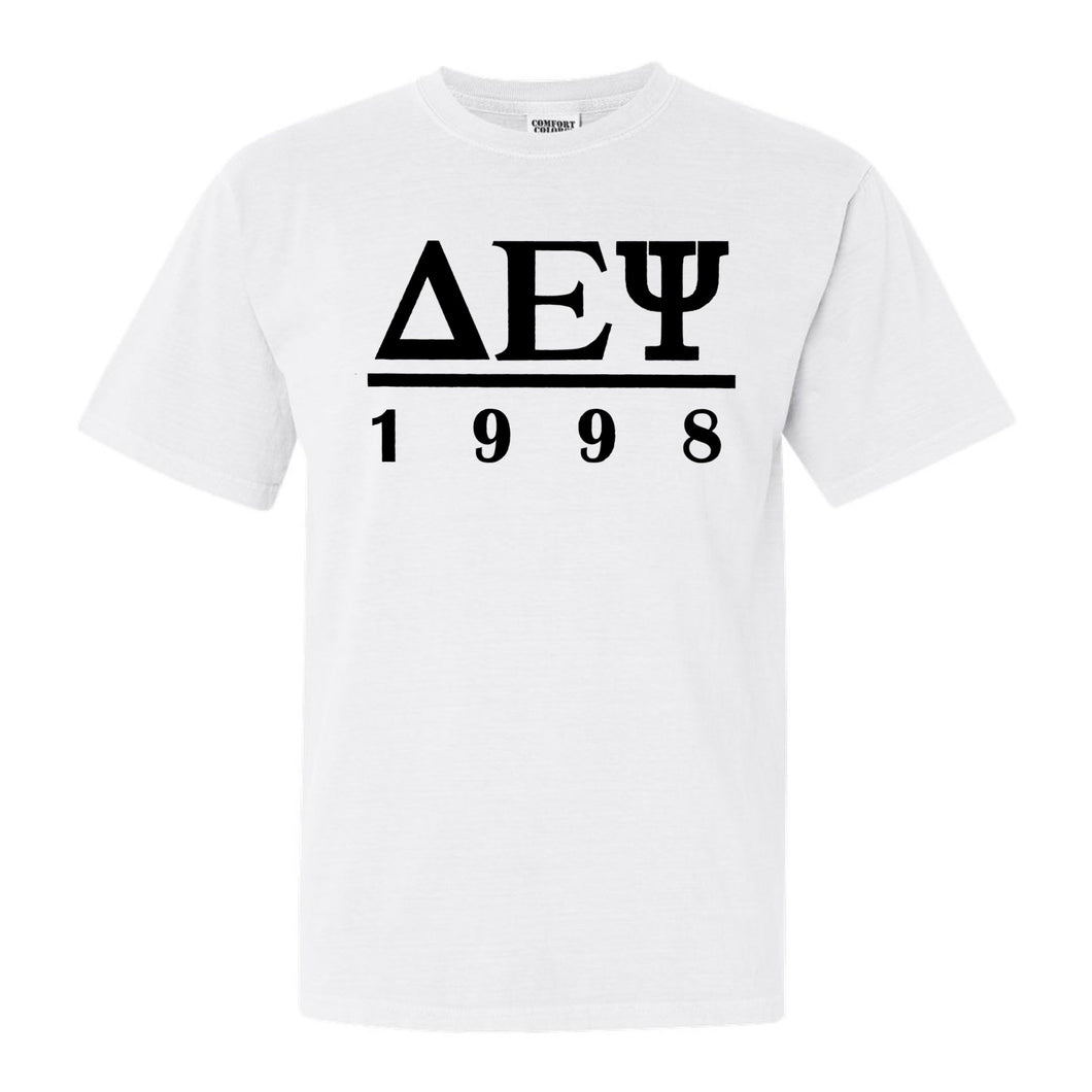 Delta Epsilon Psi Black Letter Comfort Colors T-Shirt - Fraternity Tee - Kite and Crest