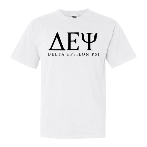 Delta Epsilon Psi Block Letter Comfort Colors T-Shirt - Fraternity Tee - Kite and Crest