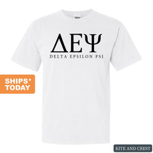 Load image into Gallery viewer, Delta Epsilon Psi Block Letter Comfort Colors T-Shirt - Fraternity Tee - Kite and Crest
