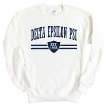 Load image into Gallery viewer, Delta Epsilon Psi Striped Shield Sweatshirt - Fraternity Crewneck Sweatshirt - Kite and Crest
