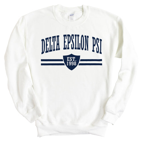 Delta Epsilon Psi Striped Shield Sweatshirt - Fraternity Crewneck Sweatshirt - Kite and Crest