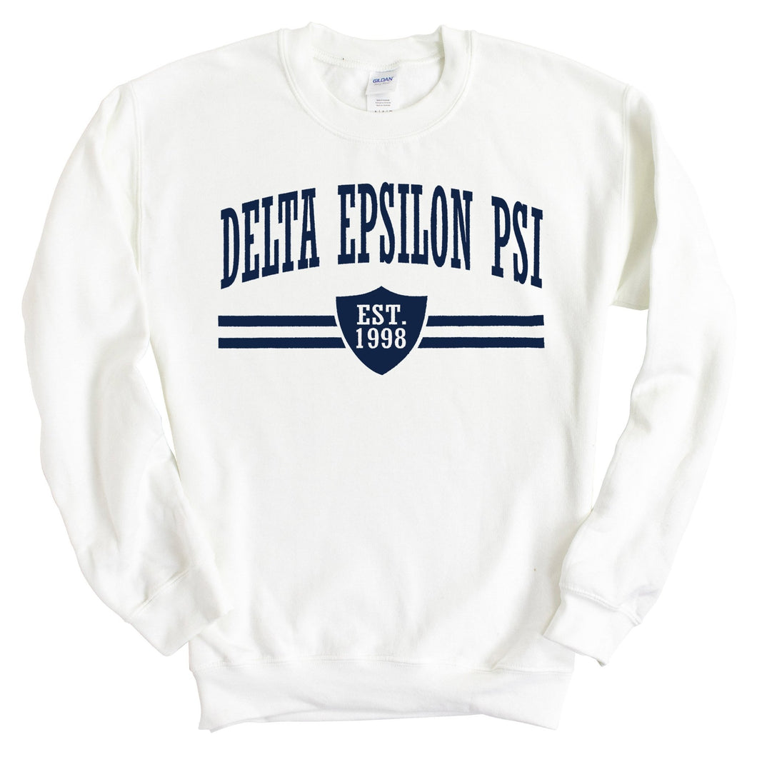 Delta Epsilon Psi Striped Shield Sweatshirt - Fraternity Crewneck Sweatshirt - Kite and Crest