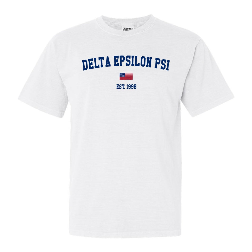 Delta Epsilon Psi USA Flag Comfort Colors T-Shirt - Fraternity Tee - Kite and Crest