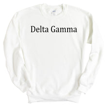 Load image into Gallery viewer, Delta Gamma Sweatshirt - Dee Gee (DG) Black Written Crewneck Sweatshirt - Kite and Crest
