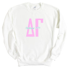 Load image into Gallery viewer, Delta Gamma Sweatshirt - Dee Gee (DG) Bright Retro Crewneck Sweatshirt - Kite and Crest
