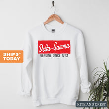 Load image into Gallery viewer, Delta Gamma Sweatshirt - Dee Gee (DG) Genuine Sorority Crewneck Sweatshirt - Kite and Crest
