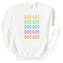 Load image into Gallery viewer, Delta Gamma Sweatshirt - Dee Gee (DG) Modern Stacked Crewneck Sweatshirt - Kite and Crest
