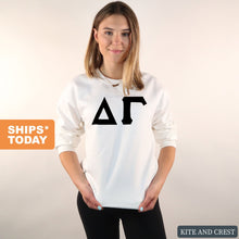 Load image into Gallery viewer, Delta Gamma Sweatshirt | DG Basic Black Letters Crewneck Sweatshirt | Delta Gamma Sorority Gift Idea - Kite and Crest
