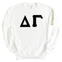 Load image into Gallery viewer, Delta Gamma Sweatshirt | DG Basic Black Letters Crewneck Sweatshirt | Delta Gamma Sorority Gift Idea - Kite and Crest
