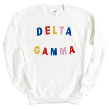 Load image into Gallery viewer, Delta Gamma Sweatshirt | DG Circular Colorful Crewneck Sweatshirt | Delta Gamma Sorority Gift Idea - Kite and Crest
