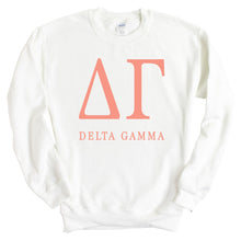 Load image into Gallery viewer, Delta Gamma Sweatshirt | DG Colored Block Letters Crewneck Sweatshirt | Delta Gamma Sorority Gift Idea - Kite and Crest

