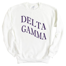 Load image into Gallery viewer, Delta Gamma Sweatshirt | DG Large and Wavy Letters Crewneck Sweatshirt | Delta Gamma Sorority Gift Idea - Kite and Crest
