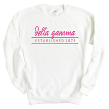 Load image into Gallery viewer, Delta Gamma Sweatshirt | DG Pink Established Crewneck Sweatshirt | Delta Gamma Sorority Gift Idea - Kite and Crest
