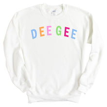 Load image into Gallery viewer, Delta Gamma Sweatshirt | DG Rainbow Letter Crewneck Sweatshirt | Delta Gamma Sorority Gift Idea - Kite and Crest
