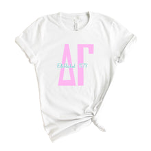 Load image into Gallery viewer, Delta Gamma T-shirt - Dee Gee (DG) Bright Retro Tee - Kite and Crest
