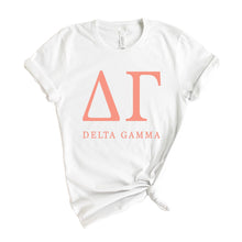 Load image into Gallery viewer, Delta Gamma T-Shirt | DG Colored Block Letters Shirt | Delta Gamma Sorority Gift Idea - Kite and Crest
