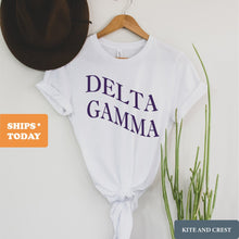 Load image into Gallery viewer, Delta Gamma T-Shirt | DG Large and Wavy Letters Shirt | Delta Gamma Sorority Gift Idea - Kite and Crest
