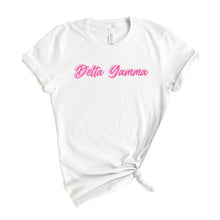 Load image into Gallery viewer, Delta Gamma T-Shirt | DG Neon Pink Colored Shirt | Delta Gamma Sorority Gift Idea - Kite and Crest
