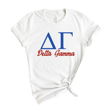 Load image into Gallery viewer, Delta Gamma T-Shirt | DG Red and Blue Shirt | Delta Gamma Sorority Gift Idea - Kite and Crest
