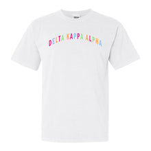Load image into Gallery viewer, Delta Kappa Alpha Greek Rainbow Comfort Colors T-Shirt - Kite and Crest
