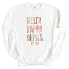 Load image into Gallery viewer, Delta Kappa Alpha Pastel Stencil Sweatshirt - Fraternity Crewneck Sweatshirt - Kite and Crest
