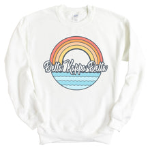 Load image into Gallery viewer, Delta Kappa Delta Wavy Rainbow Crewneck Sweatshirt - Kite and Crest
