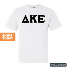 Load image into Gallery viewer, Delta Kappa Epsilon Basic Black Letters Comfort Colors T-Shirt - Fraternity Tee - Kite and Crest
