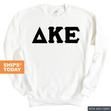 Load image into Gallery viewer, Delta Kappa Epsilon Basic Black Letters Sweatshirt - Fraternity Crewneck Sweatshirt - Kite and Crest
