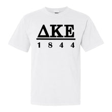 Load image into Gallery viewer, Delta Kappa Epsilon Black Letter Comfort Colors T-Shirt - Fraternity Tee - Kite and Crest
